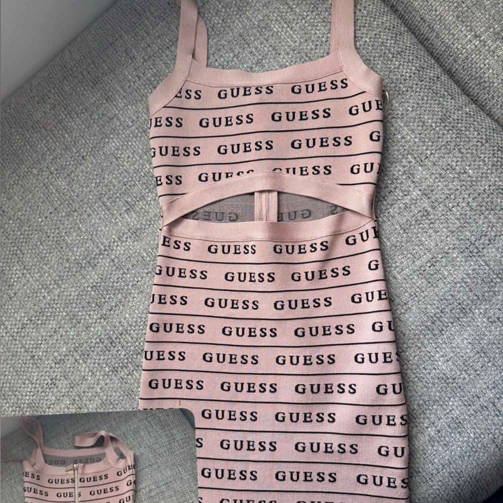 GUESS Logo Print Pink Mini Dress